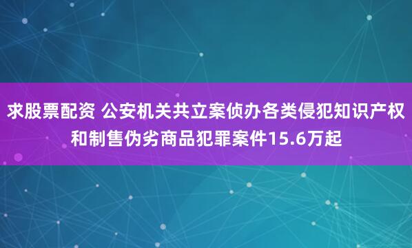 求股票配资 公安机关共立案侦办各类侵犯知识产权和制售伪劣商品犯罪案件15.6万起